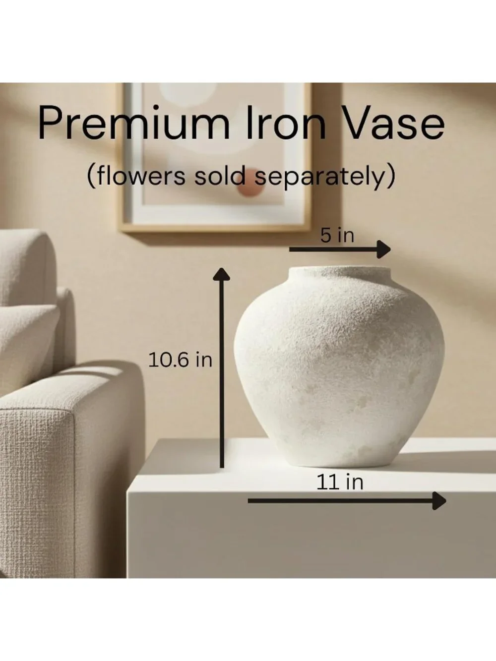 11 inches White Rustic Large Round Vase for Table Centerpieces Modern Homes Deco